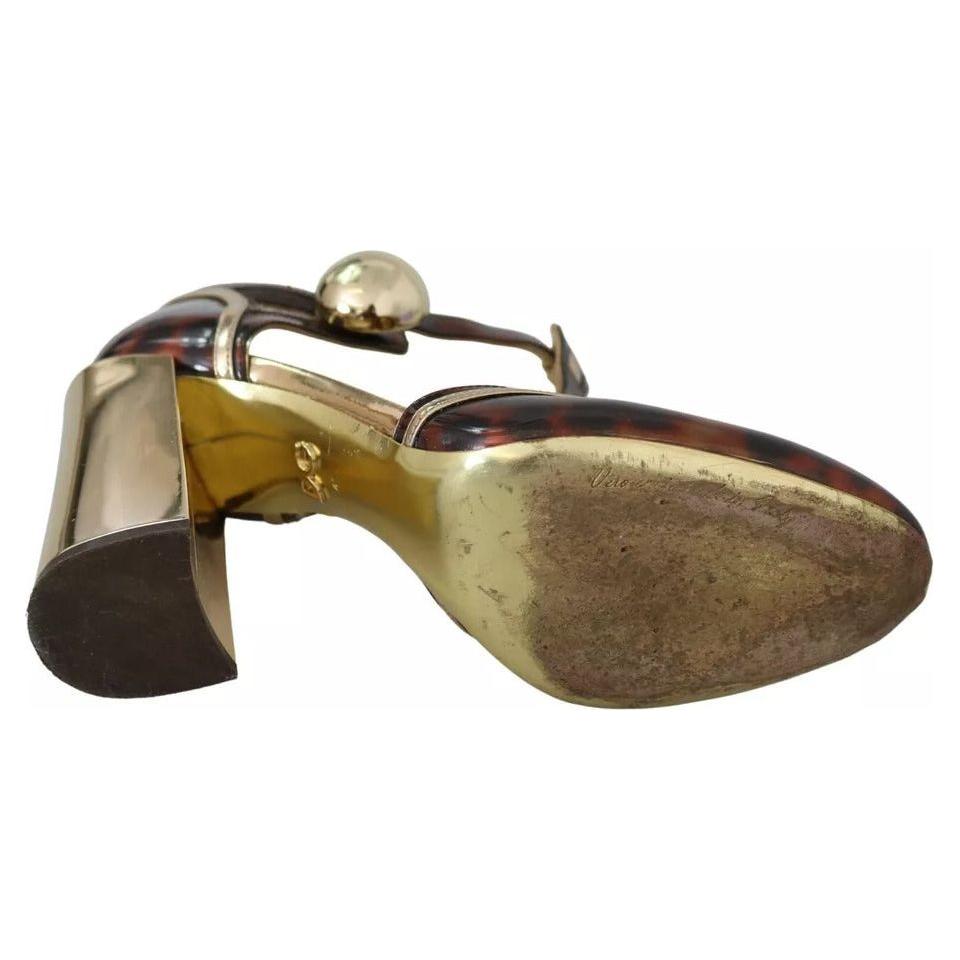 Dolce & Gabbana Gold Leopard T-strap Pumps Sandals Shoes Dolce & Gabbana Dim Gray
