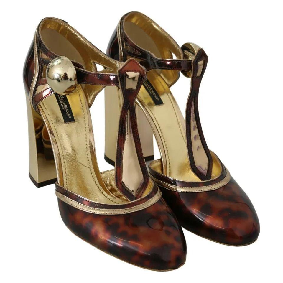 Dolce & Gabbana Gold Leopard T-strap Pumps Sandals Shoes Dolce & Gabbana Dark Slate Gray