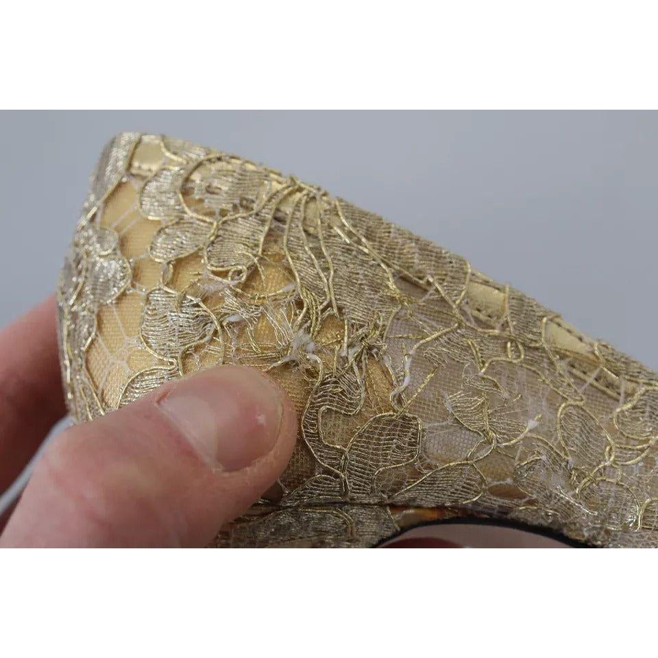 Dolce & Gabbana Gold Taormina Lace Crystal Heels Pumps Shoes Dolce & Gabbana Light Slate Gray