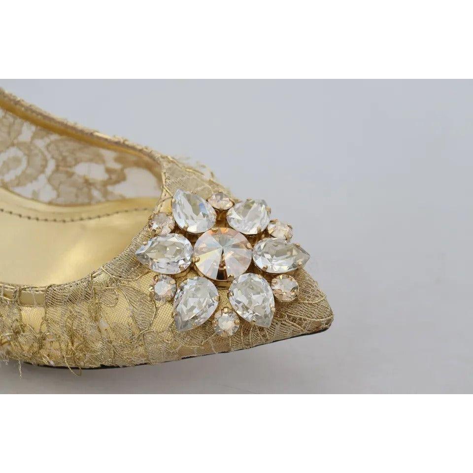Dolce & Gabbana Gold Taormina Lace Crystal Heels Pumps Shoes Dolce & Gabbana Gray
