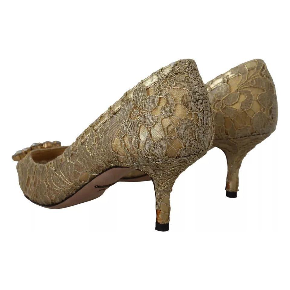 Dolce & Gabbana Gold Taormina Lace Crystal Heels Pumps Shoes Dolce & Gabbana Dim Gray
