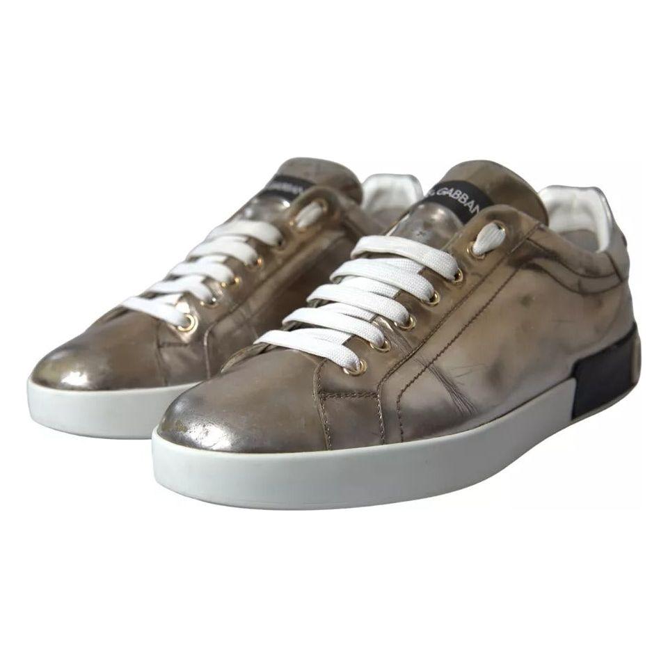 Dolce & Gabbana Bronze Leather Logo Sneaker Portofino Shoes Dolce & Gabbana Dim Gray
