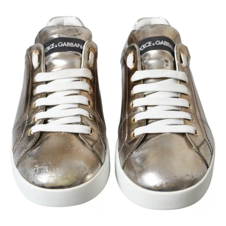 Dolce & Gabbana Bronze Leather Logo Sneaker Portofino Shoes Dolce & Gabbana Rosy Brown