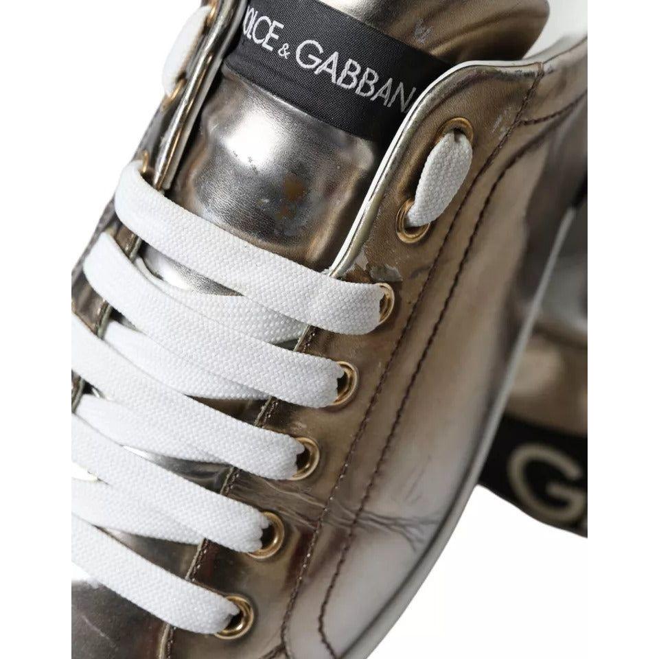 Dolce & Gabbana Bronze Leather Logo Sneaker Portofino Shoes Dolce & Gabbana Dark Olive Green