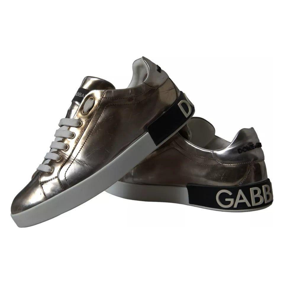 Dolce & Gabbana Bronze Leather Logo Sneaker Portofino Shoes Dolce & Gabbana Dark Slate Gray