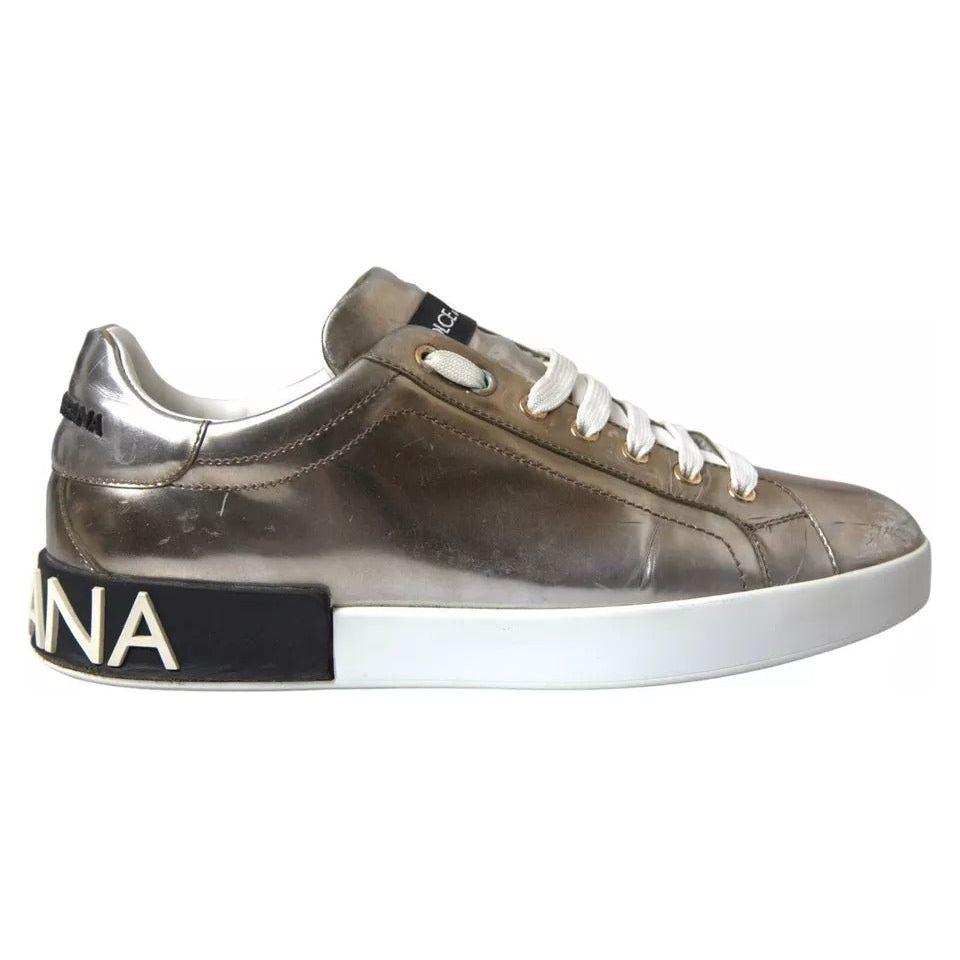 Dolce & Gabbana Bronze Leather Logo Sneaker Portofino Shoes Dolce & Gabbana Slate Gray