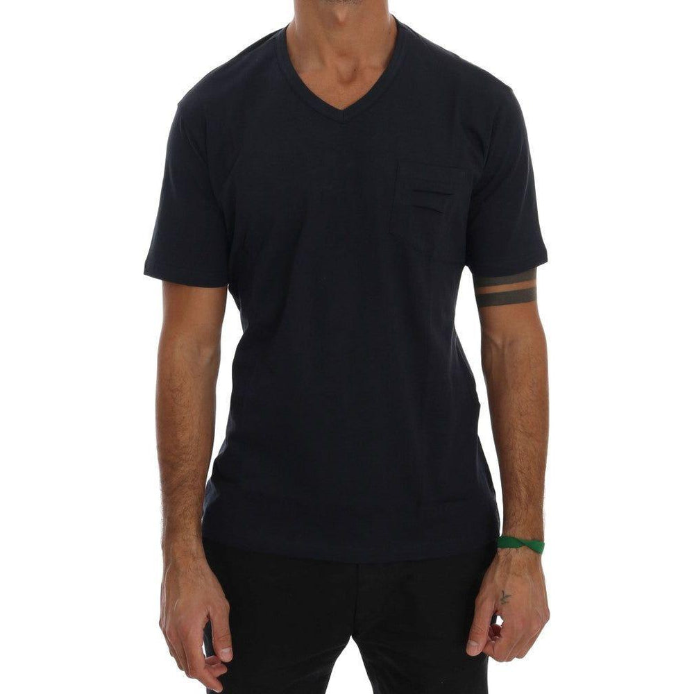 Daniele Alessandrini Blue Cotton V-neck T-Shirt TSH1321-3