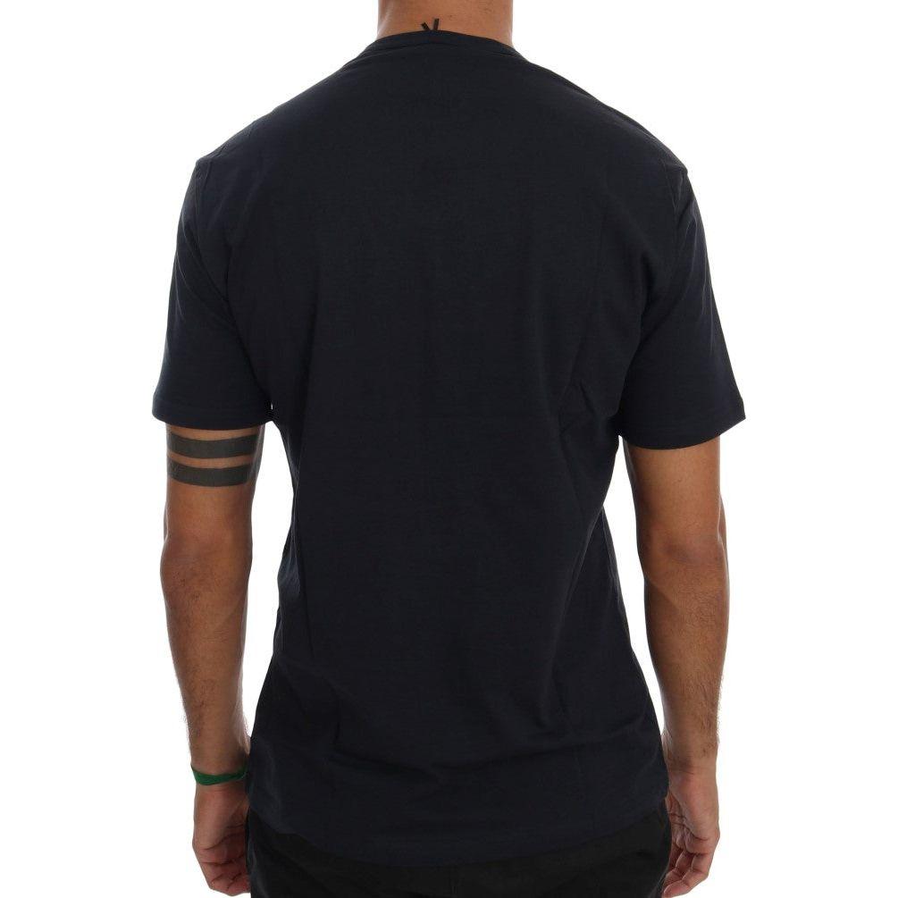 Daniele Alessandrini Chic Blue V-Neck Cotton Tee Daniele Alessandrini Black
