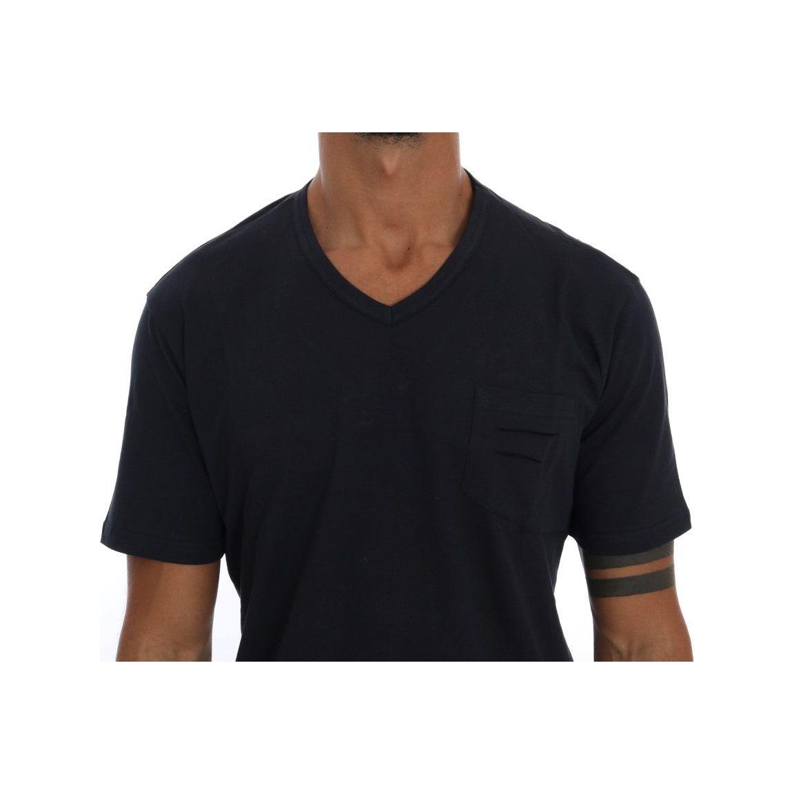 Daniele Alessandrini Chic Blue V-Neck Cotton Tee Daniele Alessandrini Black