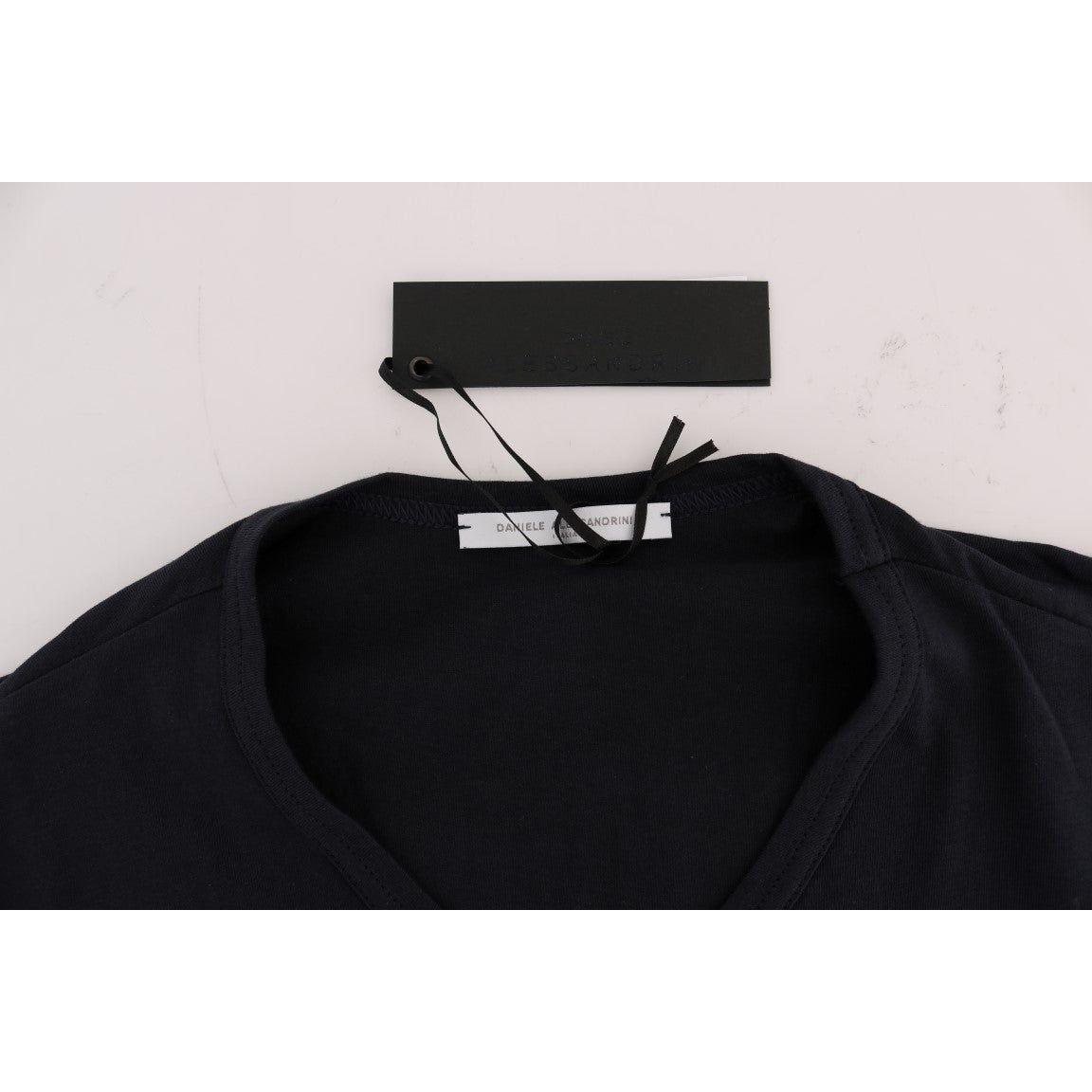 Daniele Alessandrini Chic Blue V-Neck Cotton Tee Daniele Alessandrini Black