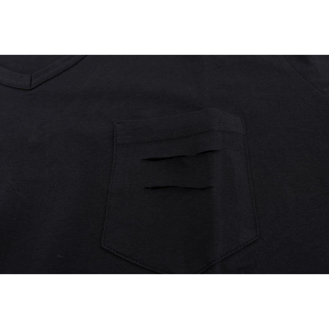 Daniele Alessandrini Chic Blue V-Neck Cotton Tee Daniele Alessandrini Black