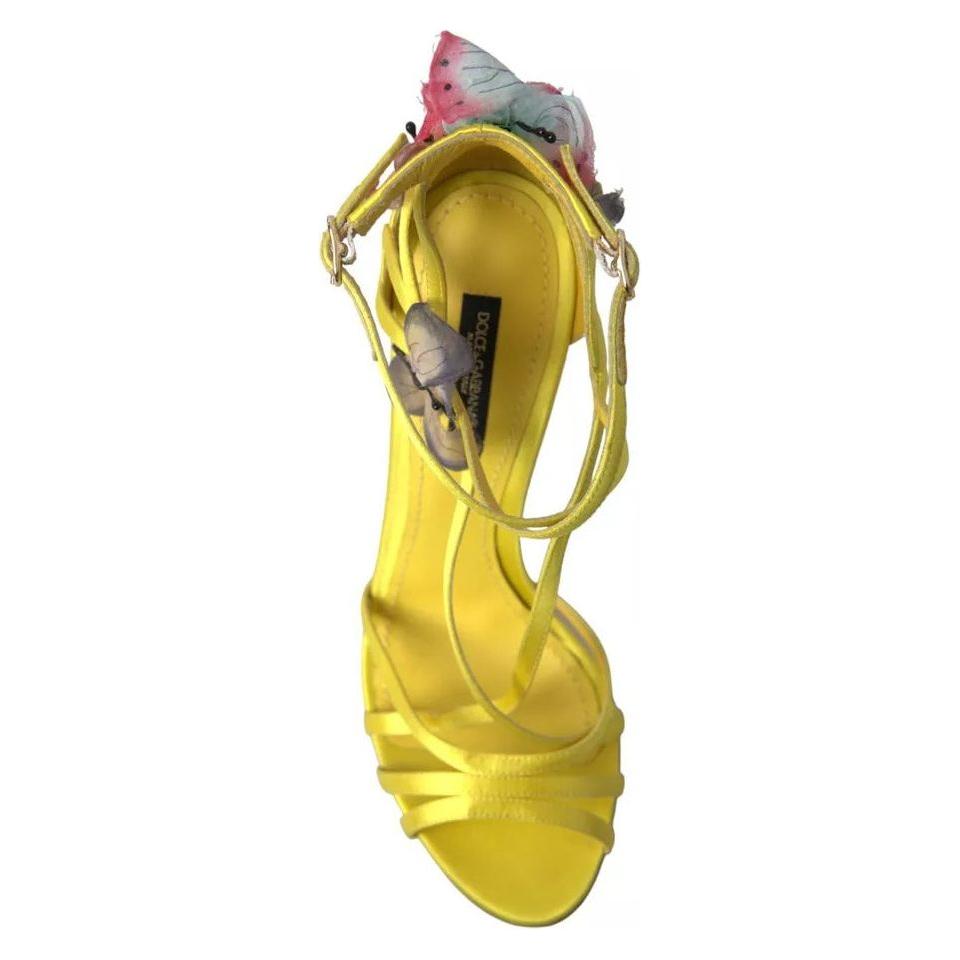 Dolce & Gabbana Yellow Butterfly Applique Sandals Shoes Dolce & Gabbana Goldenrod