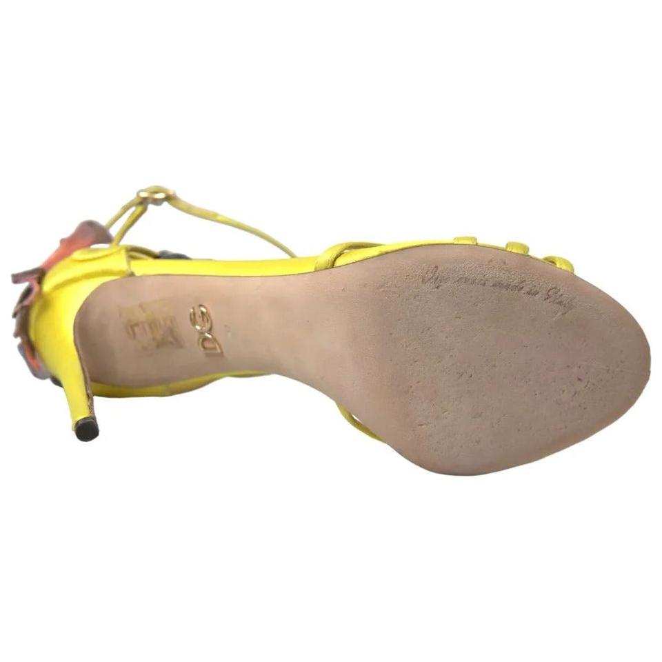 Dolce & Gabbana Yellow Butterfly Applique Sandals Shoes Dolce & Gabbana Rosy Brown