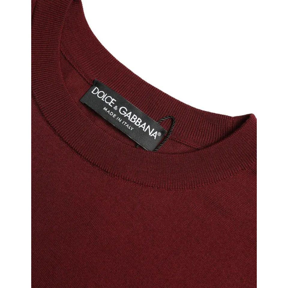 Dolce & Gabbana Bordeaux Wool Knit Crew Neck Pullover Sweater Dolce & Gabbana Dark Red