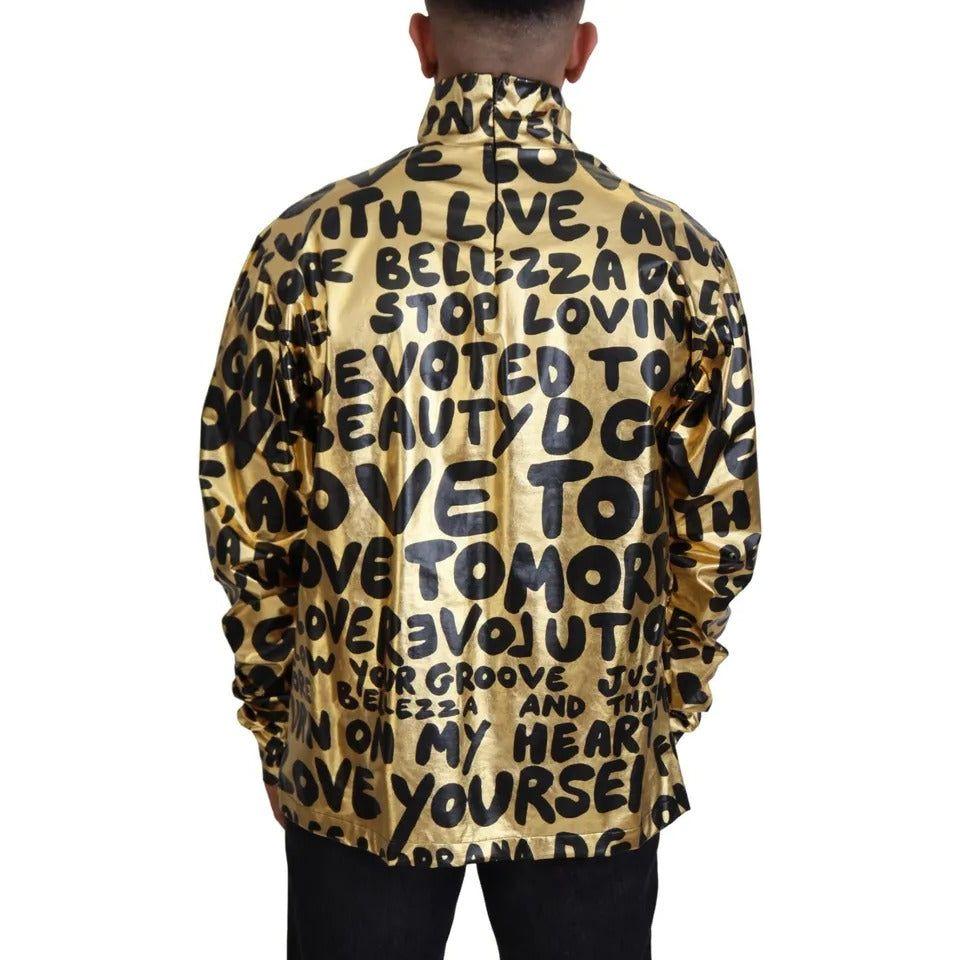 Dolce & Gabbana Gold Logo Print Turtleneck Pullover Sweater Dolce & Gabbana Tan