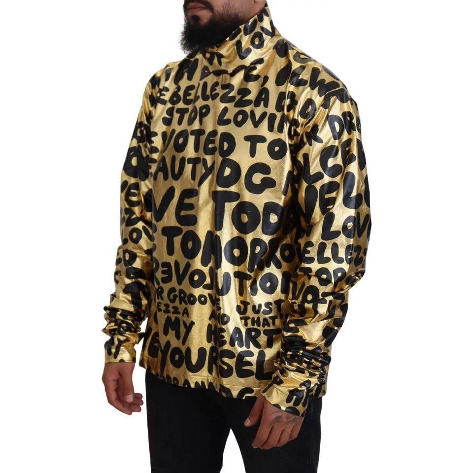 Dolce & Gabbana Gold Logo Print Turtleneck Pullover Sweater Dolce & Gabbana Tan