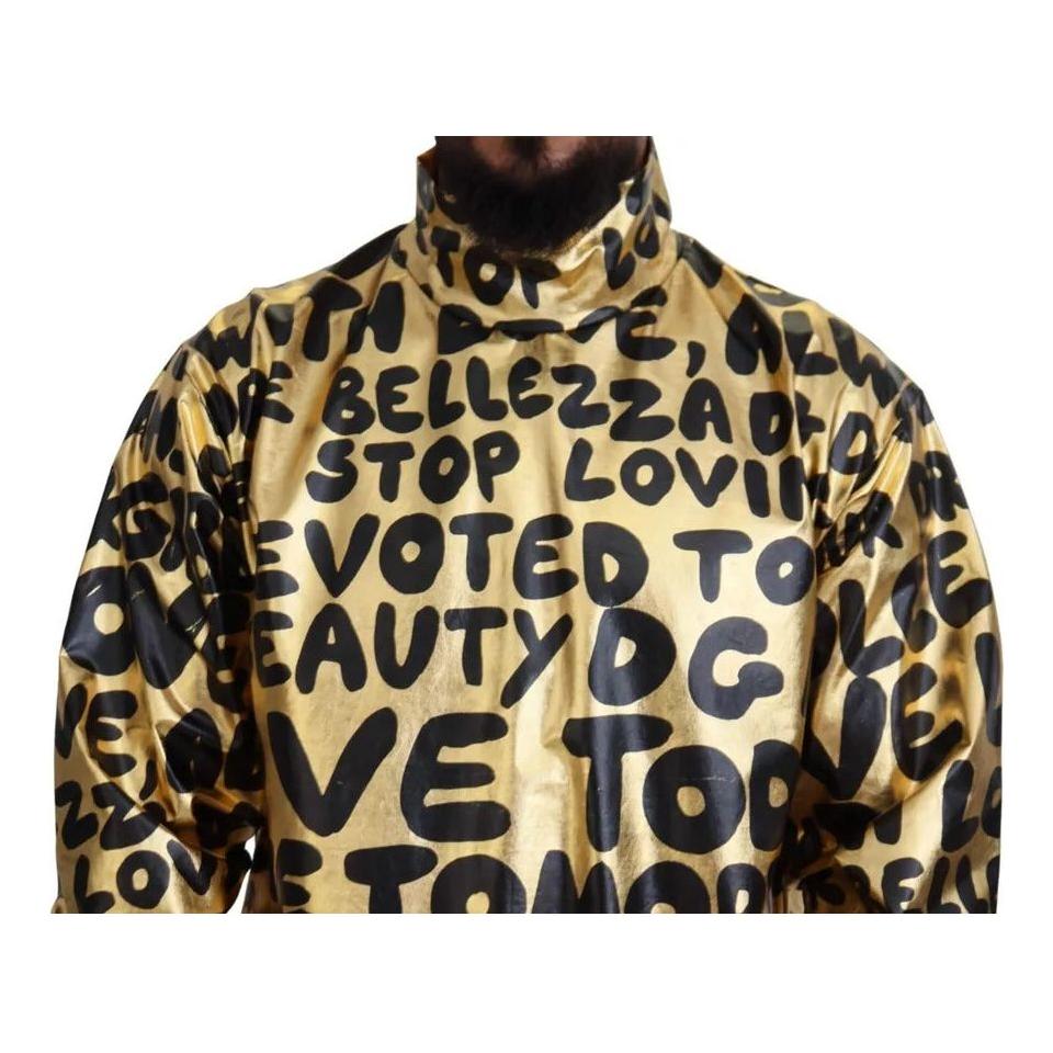 Dolce & Gabbana Gold Logo Print Turtleneck Pullover Sweater Dolce & Gabbana Tan