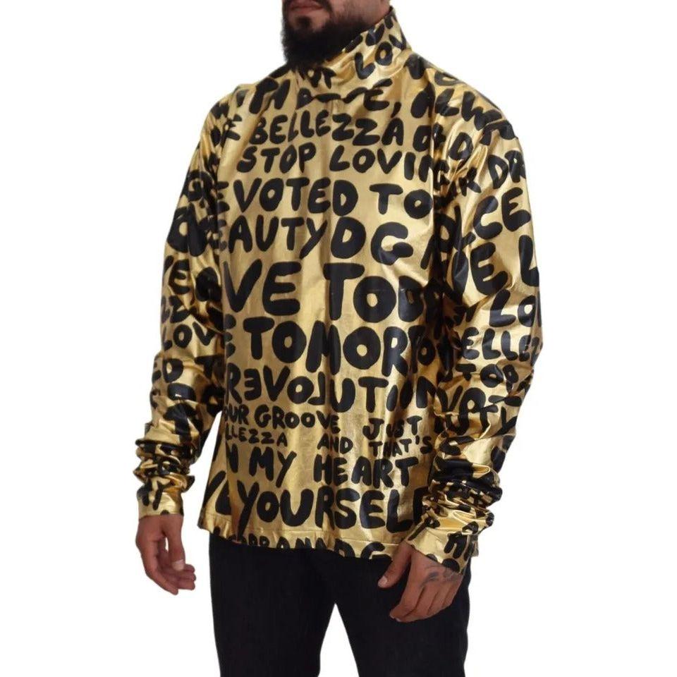 Dolce & Gabbana Gold Logo Print Turtleneck Pullover Sweater Dolce & Gabbana Tan