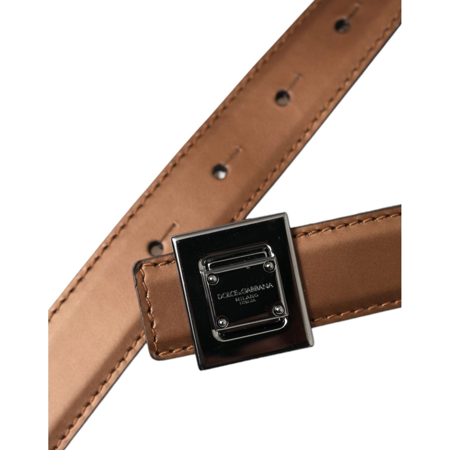 Dolce & Gabbana Bronze Leather Square Metal Buckle Belt Dolce & Gabbana Sienna