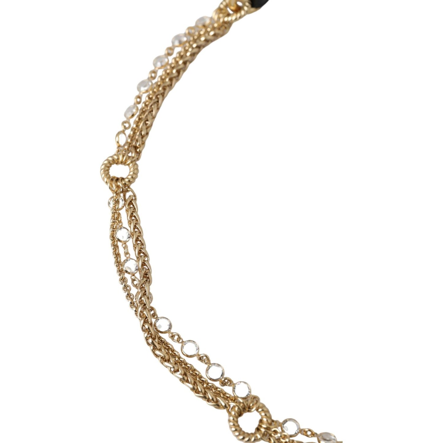 Dolce & Gabbana Black Leather Gold Chain Crystal Waist Women Belt WMB403-L