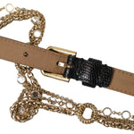 Dolce & Gabbana Black Leather Gold Chain Crystal Waist Women Belt WMB403-L