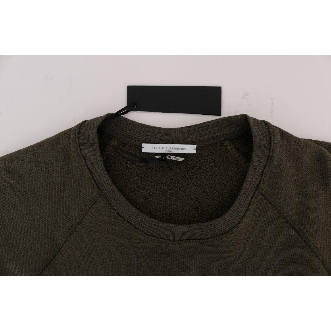 Daniele Alessandrini Stunning Green Crewneck Cotton Sweater Daniele Alessandrini Light Gray