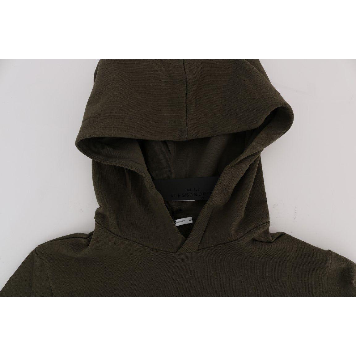 Daniele Alessandrini Elegant Green Cotton Hooded Sweater Daniele Alessandrini Black