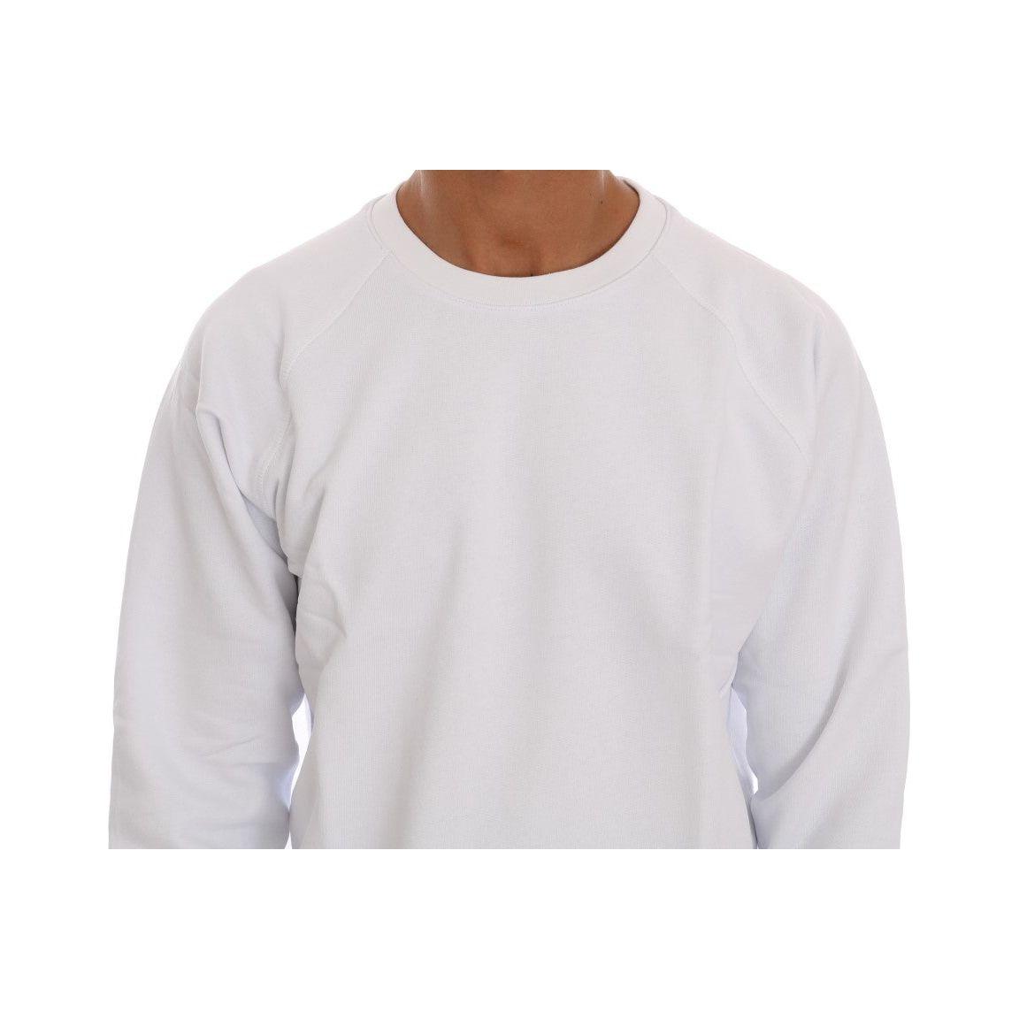 Daniele Alessandrini Elegant White Crewneck Cotton Sweater Daniele Alessandrini Light Gray