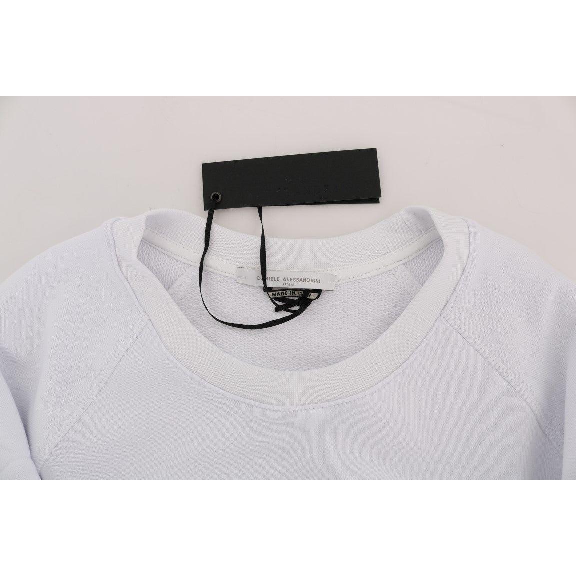 Daniele Alessandrini Elegant White Crewneck Cotton Sweater Daniele Alessandrini Light Gray
