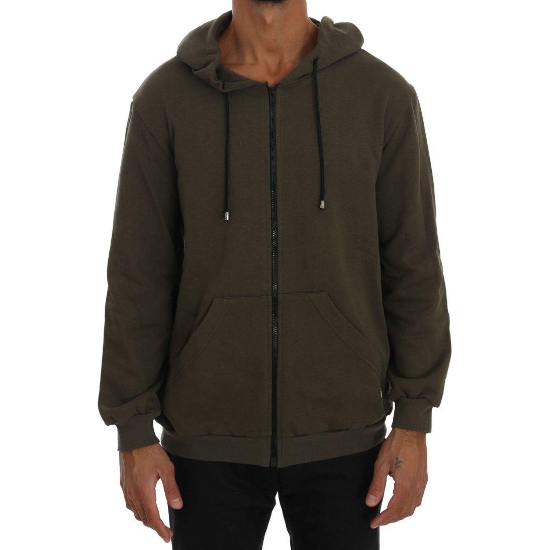 Daniele Alessandrini Elegant Green Full Zip Hooded Sweater Daniele Alessandrini Dark Slate Gray