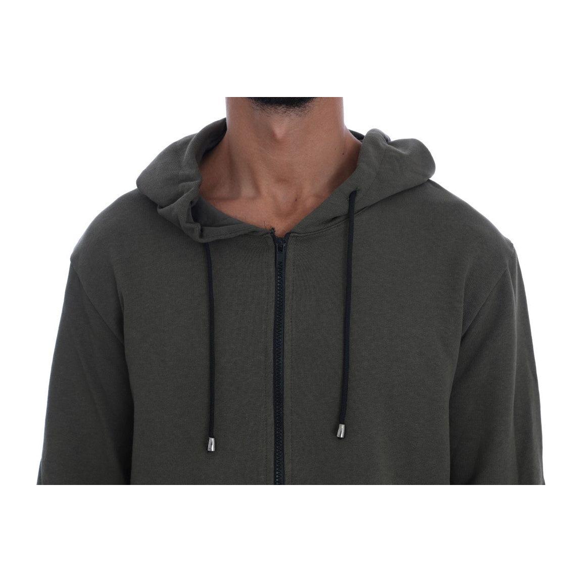 Daniele Alessandrini Elegant Green Full Zip Hooded Sweater Daniele Alessandrini Dark Slate Gray