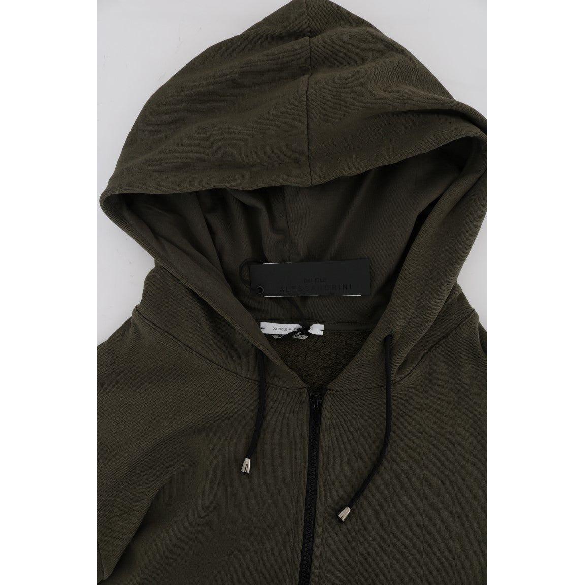 Daniele Alessandrini Elegant Green Full Zip Hooded Sweater Daniele Alessandrini Black