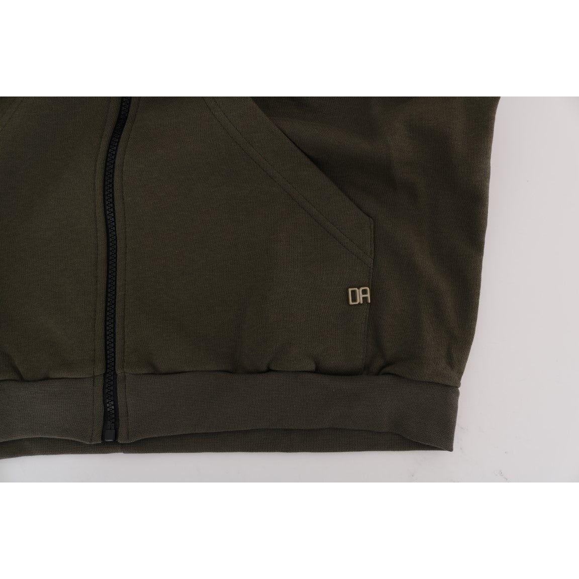 Daniele Alessandrini Elegant Green Full Zip Hooded Sweater Daniele Alessandrini Light Gray