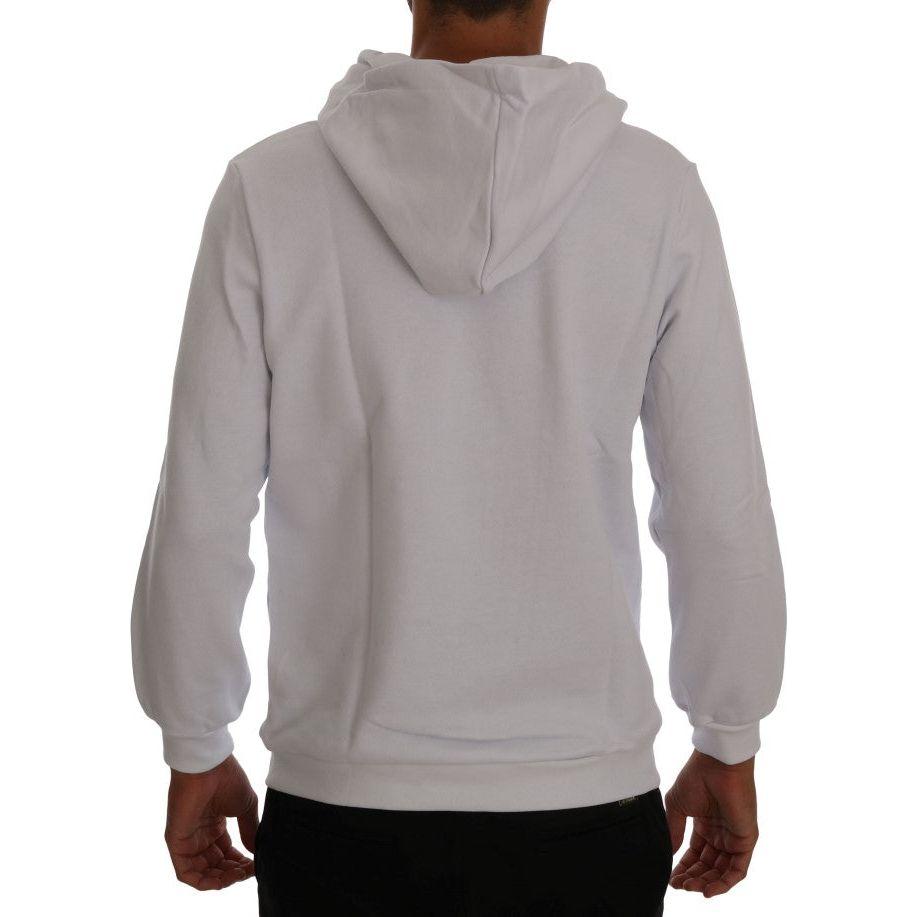 Daniele Alessandrini Elegant White Cotton Hooded Sweater Daniele Alessandrini Dark Gray