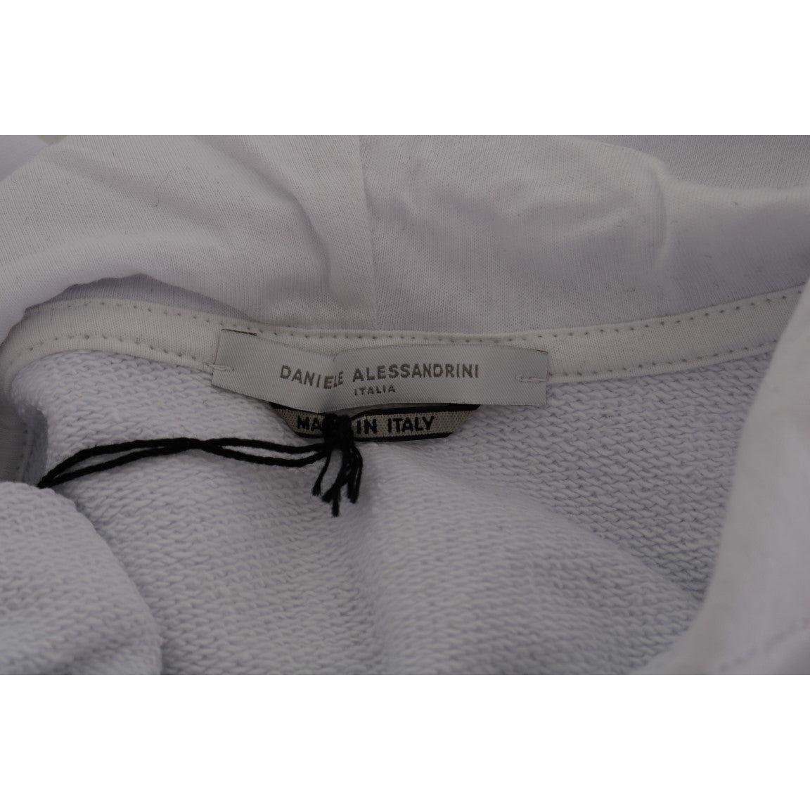 Daniele Alessandrini Elegant White Cotton Hooded Sweater Daniele Alessandrini Slate Gray