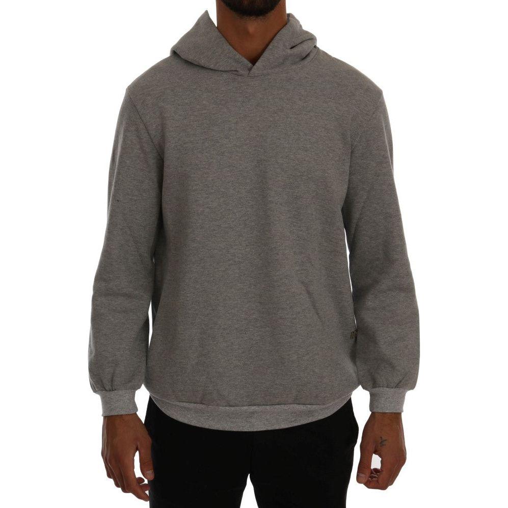 Daniele Alessandrini Sophisticated Gray Cotton Hooded Sweater Daniele Alessandrini Dim Gray