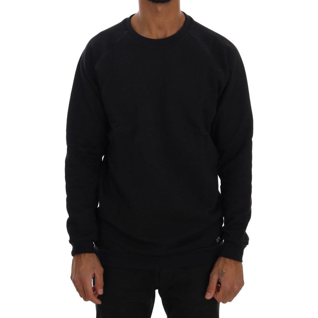 Daniele Alessandrini Chic Dark Blue Crewneck Cotton Sweater Daniele Alessandrini Black