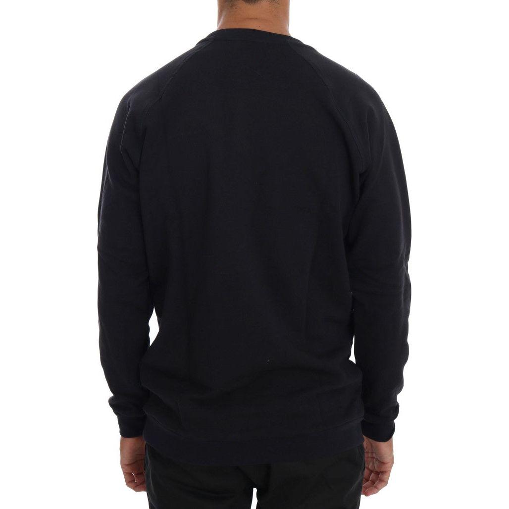 Daniele Alessandrini Chic Dark Blue Crewneck Cotton Sweater Daniele Alessandrini Black