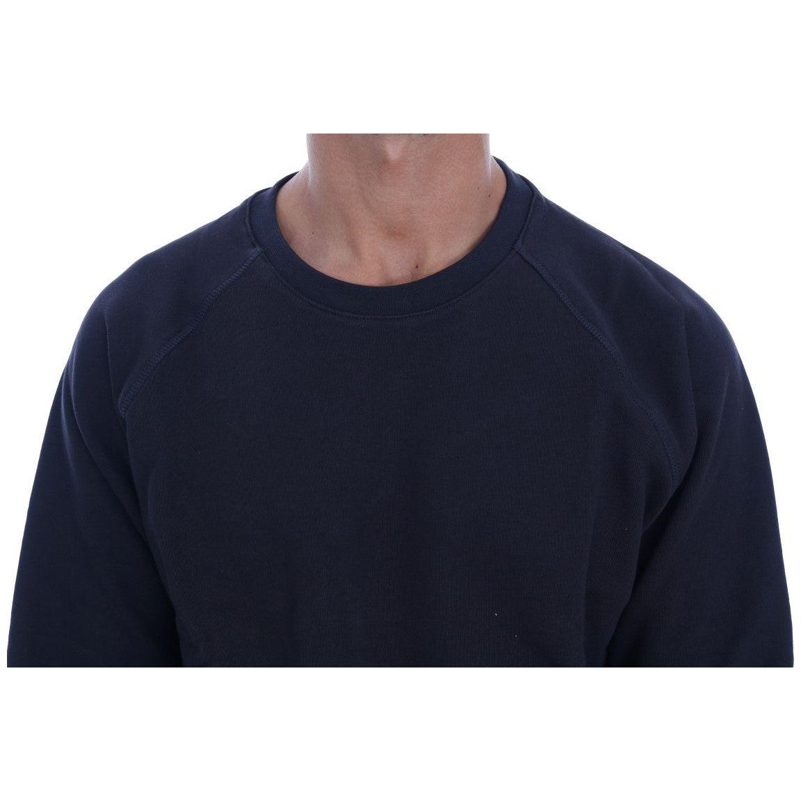 Daniele Alessandrini Chic Dark Blue Crewneck Cotton Sweater Daniele Alessandrini Black