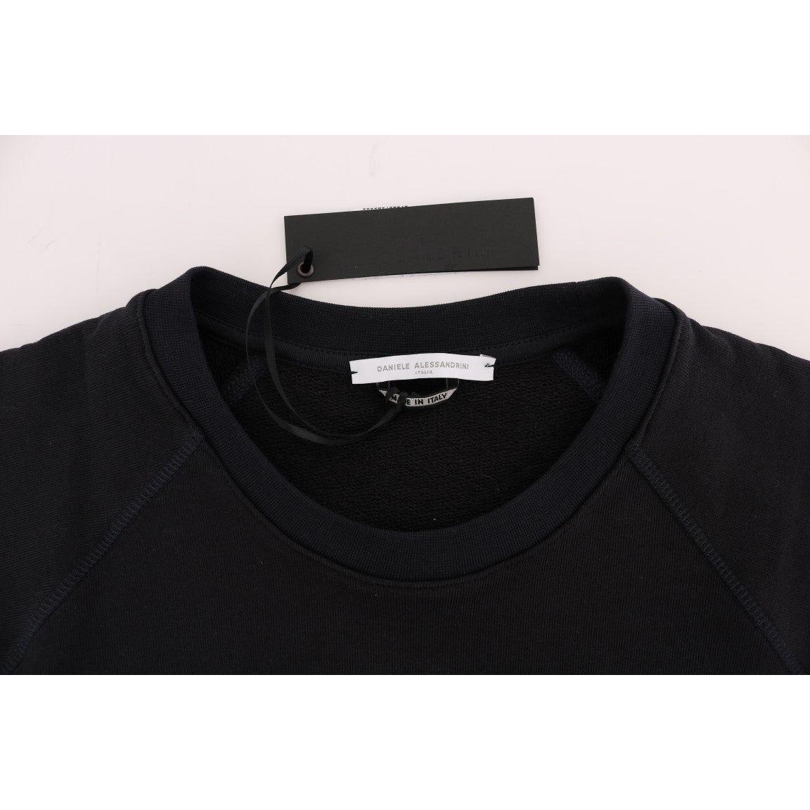 Daniele Alessandrini Chic Dark Blue Crewneck Cotton Sweater Daniele Alessandrini Black