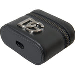 Dolce & Gabbana Black DG Logo Leather Silver Metal Airpods Case SMY10262
