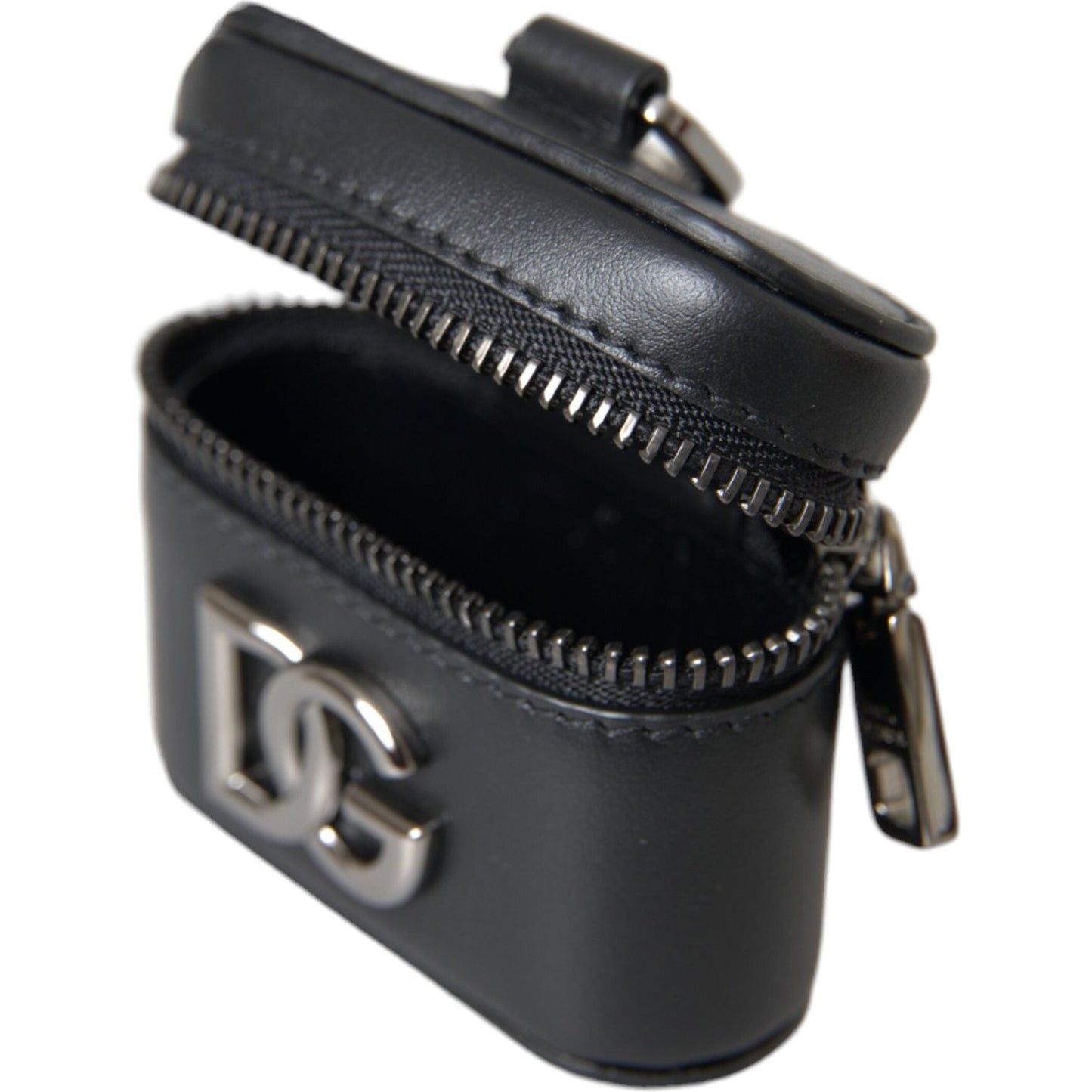 Dolce & Gabbana Black DG Logo Leather Silver Metal Airpods Case SMY10262