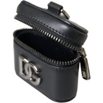 Dolce & Gabbana Black DG Logo Leather Silver Metal Airpods Case SMY10262