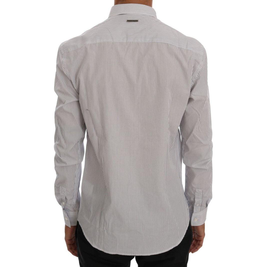 Frankie Morello Elegant White & Blue Striped Casual Shirt Frankie Morello Dark Gray
