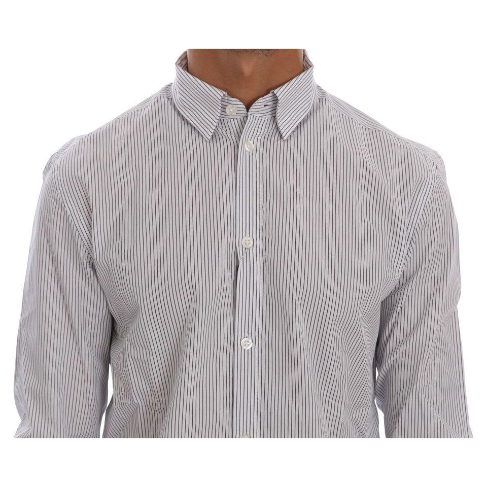 Frankie Morello Elegant White & Blue Striped Casual Shirt Frankie Morello Gray