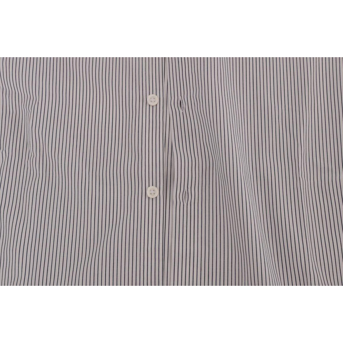 Frankie Morello Elegant White & Blue Striped Casual Shirt Frankie Morello Dark Gray