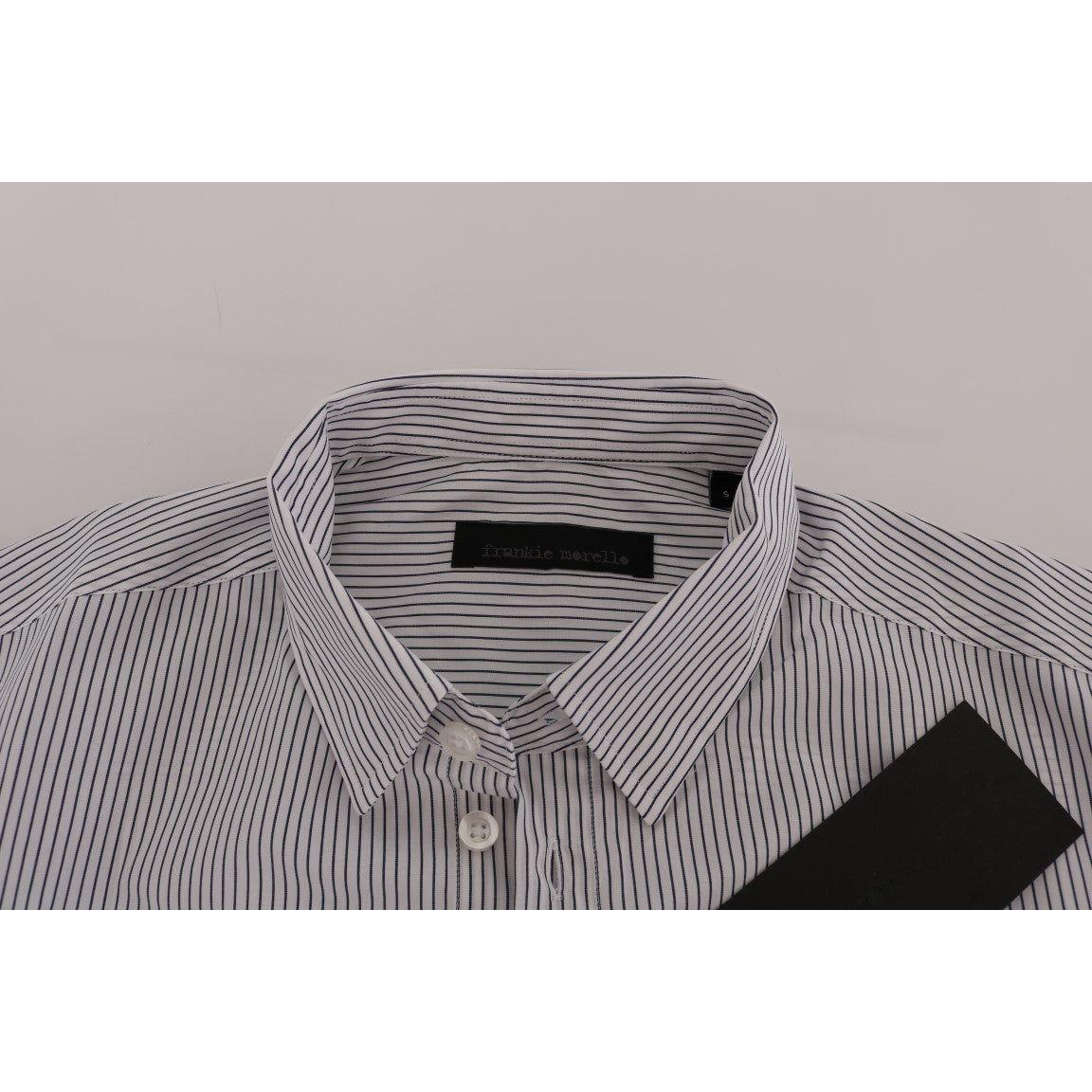 Frankie Morello Elegant White & Blue Striped Casual Shirt Frankie Morello Dark Gray