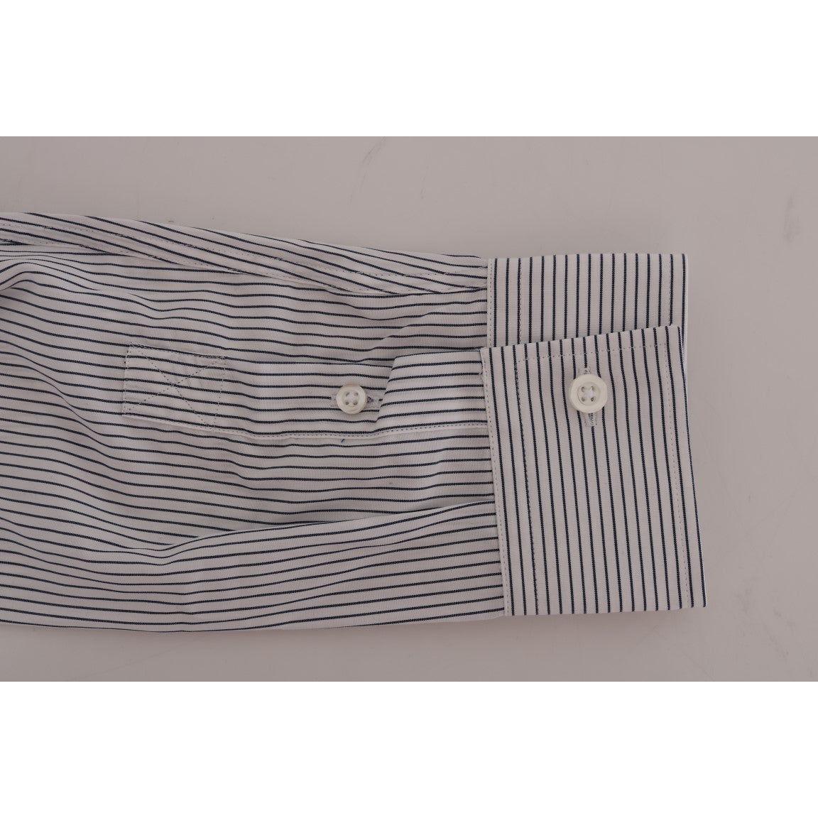 Frankie Morello Elegant White & Blue Striped Casual Shirt Frankie Morello Dark Gray