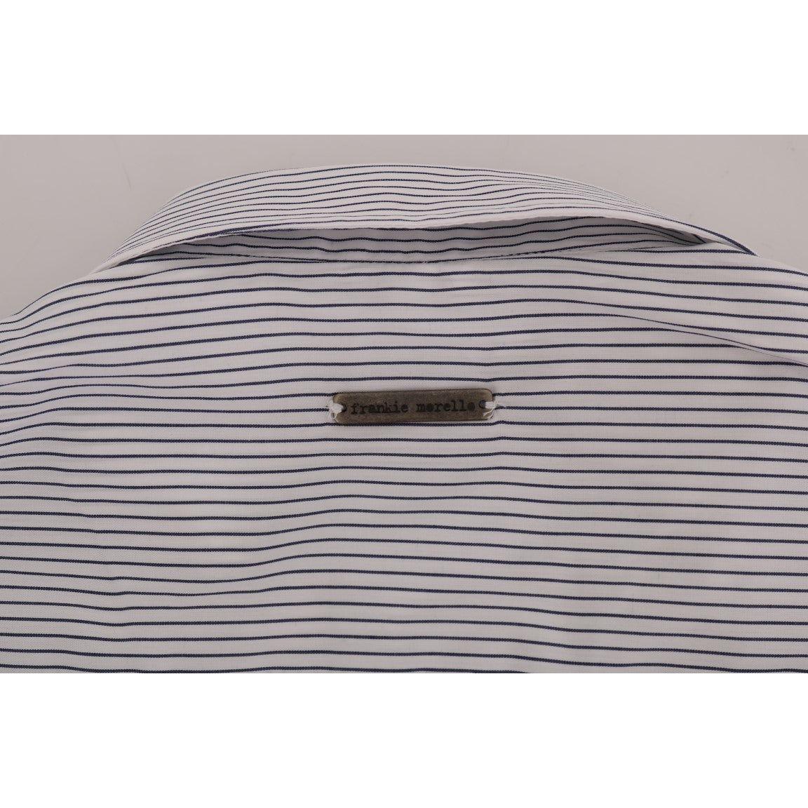 Frankie Morello Elegant White & Blue Striped Casual Shirt Frankie Morello Dark Gray