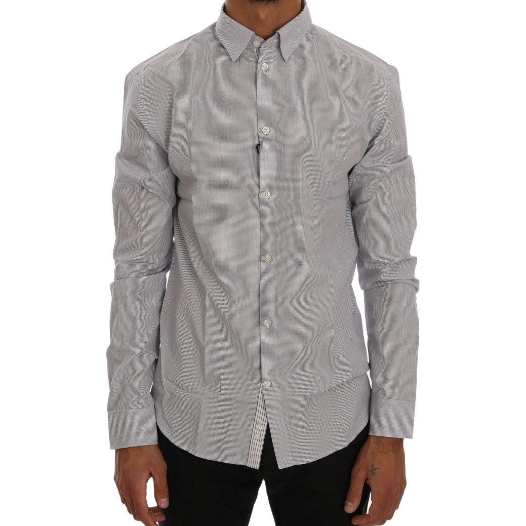 Frankie Morello Chic Blue Checkered Casual Shirt Frankie Morello Light Slate Gray